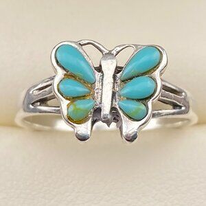Turquoise Butterfly Ring Sterling Silver 925 Native American Ring Sz. 8.5
